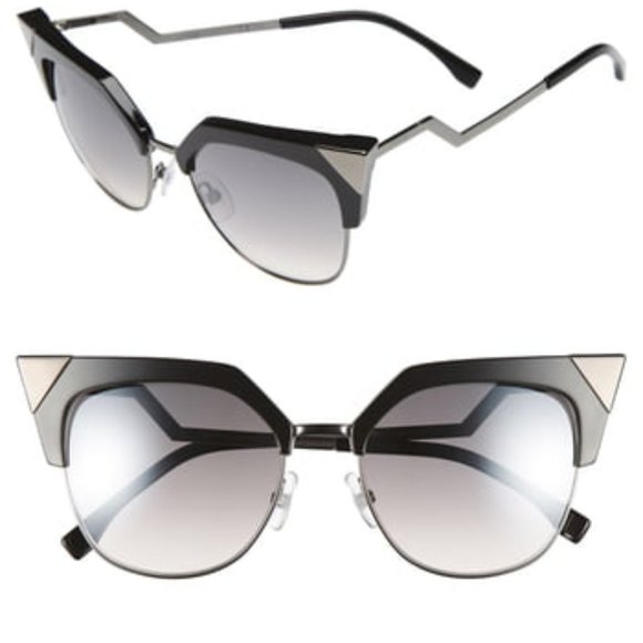 Fendi Accessories - Fendi Iridia Black Silver Cat Eye Sunglasses